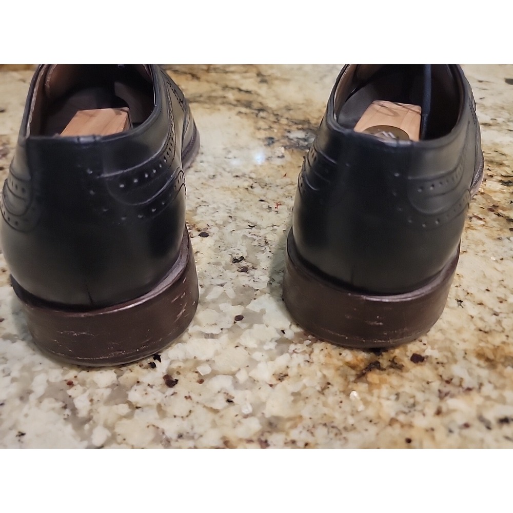 JOHNSTON & MURPHY Men's 8.5M Wingtip Brogue Black Leather Shoes MADE in India - Picture 4 of 9